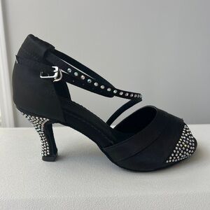Glamorous Black Salsa Ballroom Heels with Rhinestone Accents